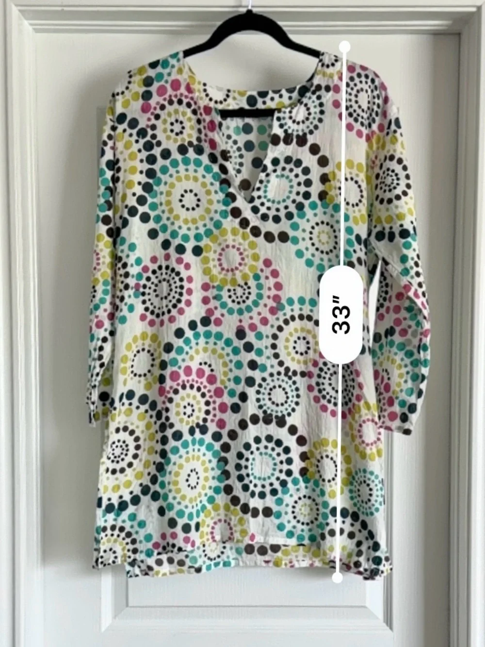 💠 Linen Dot-Print Swim Cover-Up Multicolor Tunic Size L